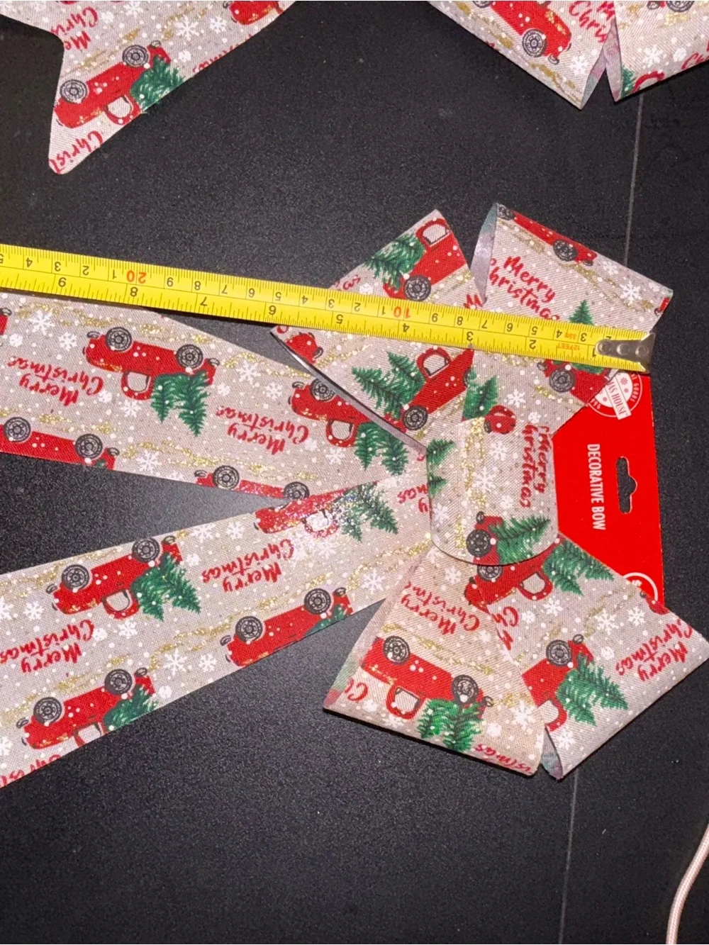 6 Red Truck Christmas Ribbon Bow with Green Trees and Gold Accents